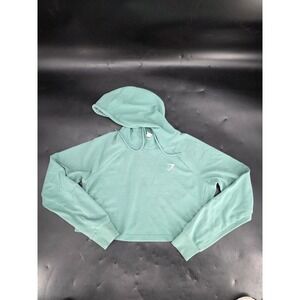 Gymshark Hoodie Women's Medium Training Cropped Green Pullover Shark Gym